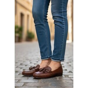 Cole Han Country Tassel Woven Leather Shoes Loafer Brown Women's Size 7AA